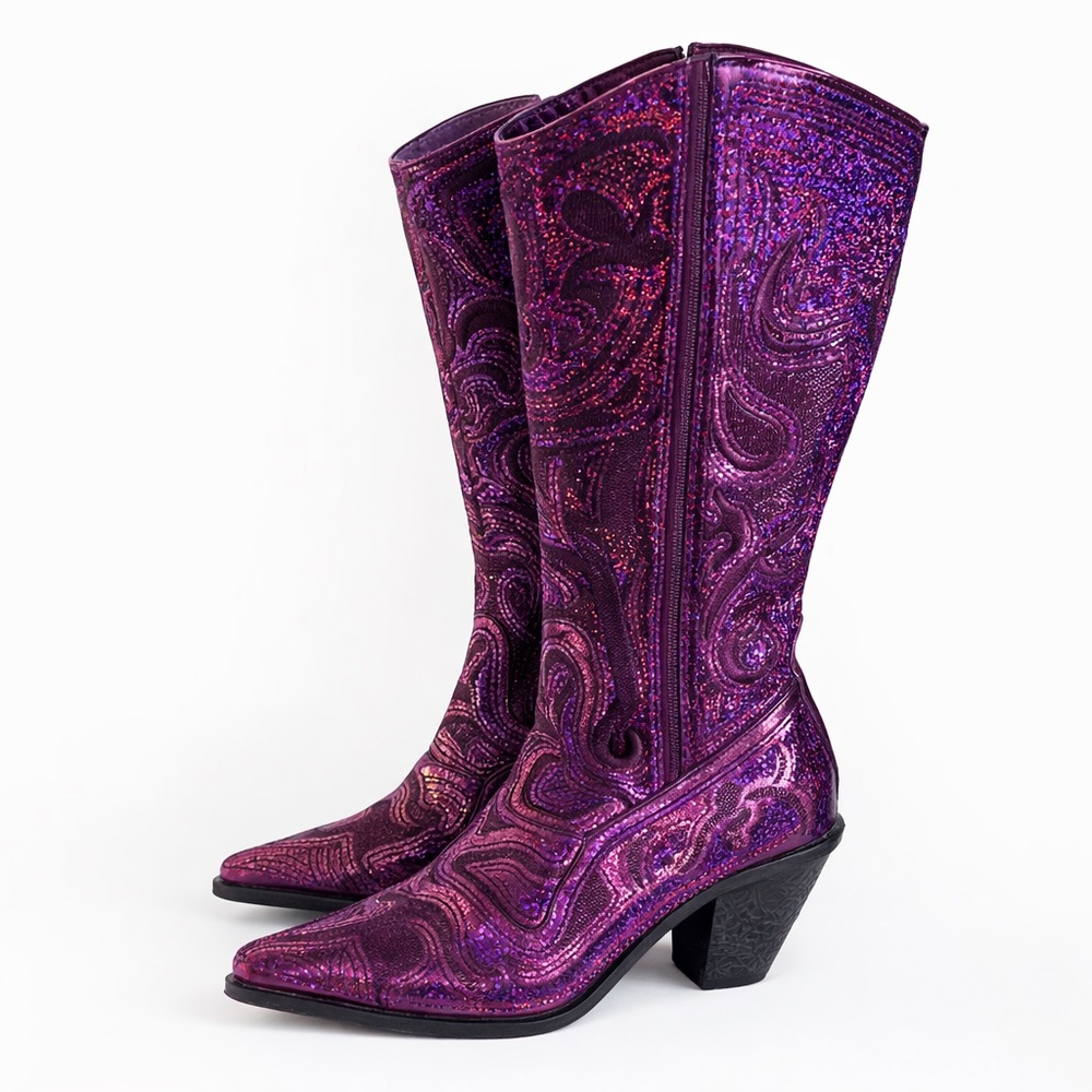 Helen’s Heart Purple Sequin Cowboy Boots Size 7 Western Glitter Concert Party